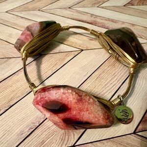 Bourbon and Bowties Black and Pink Bracelet Gold Wire Wrapped Bangle